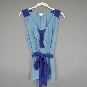 Anthropologie Lil Silk Blue Ruffle Tied Tank Top